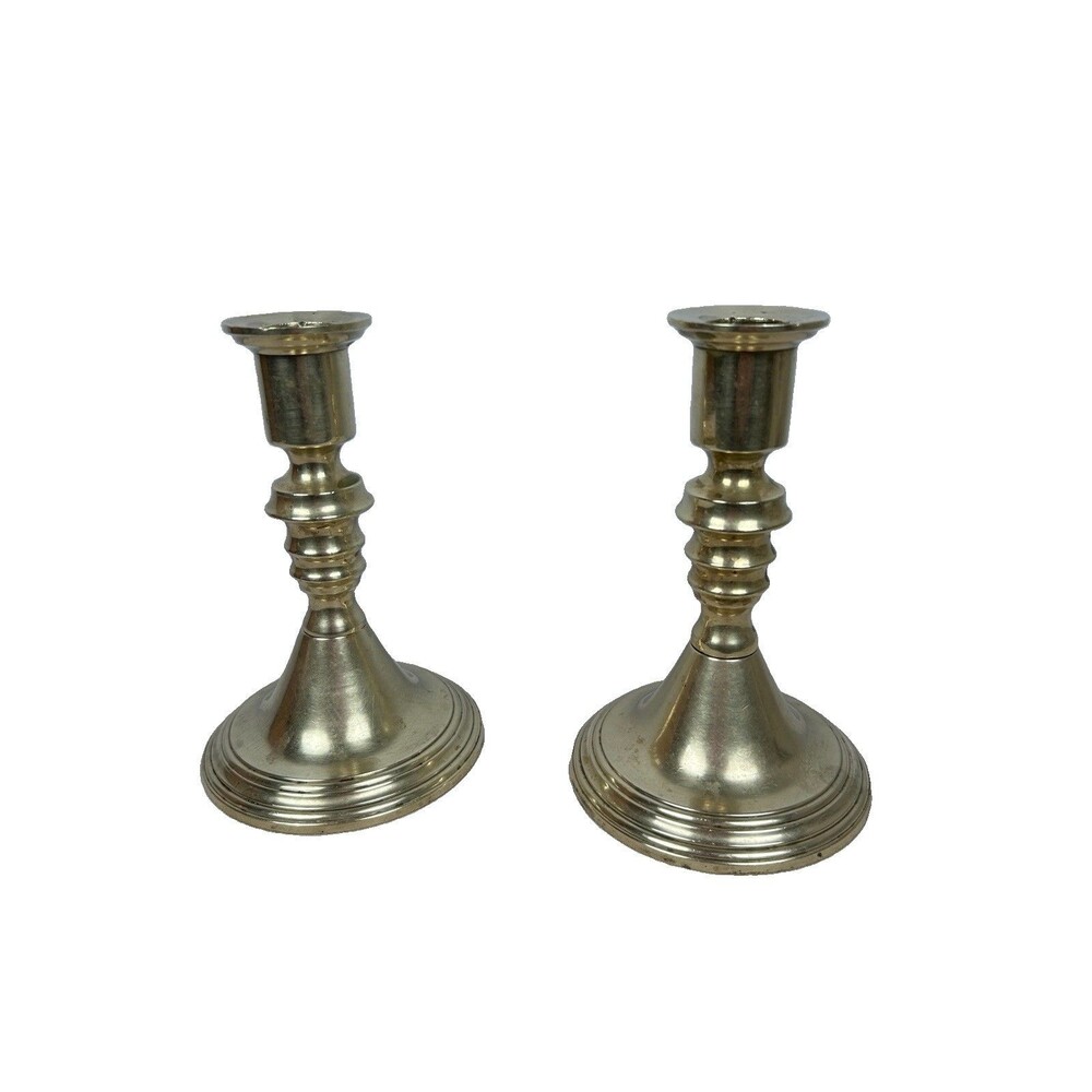 Solid Brass Rostand #40 set of 2 heavy sandcast knops beehive 6 inch candlestick